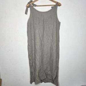 Anna Melani Linen Gray Tie Shoulder Midi Dress Lagenlook Minimalist Women's L